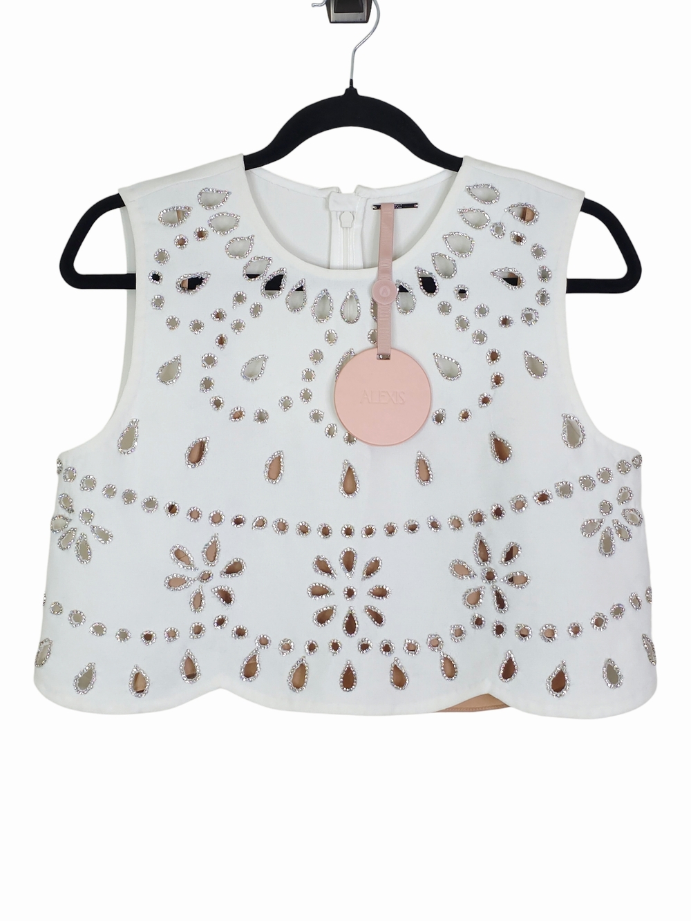Alexis Tavy Top White Rhinestone Crystal Laser Cut Out Cropped NWT Size S - Picture 3 of 12